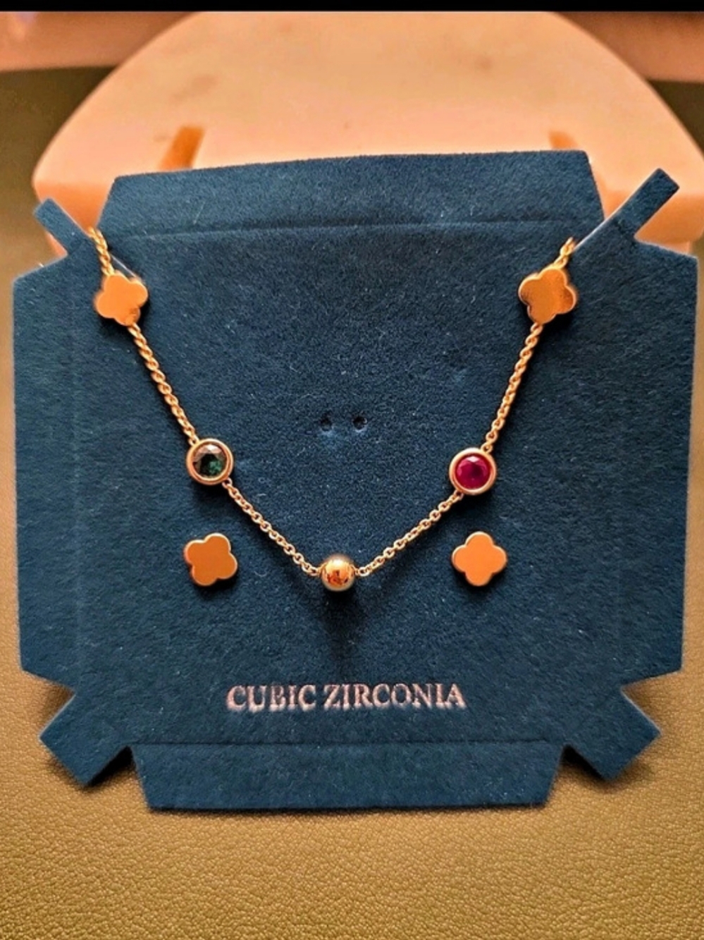 Four-leaf clover motifs and colorful cubic Necklace Set Gold Plated Danecraft